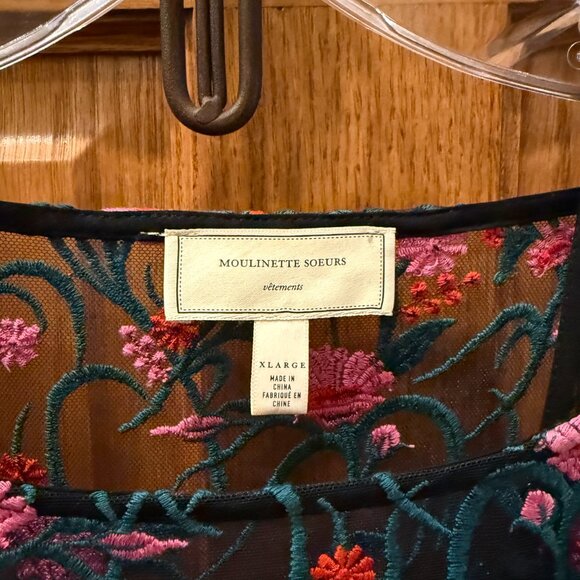 Anthropologie Moulinette Soeurs Sheer Floral Embroidered Dress SZ XL - Picture 8 of 9